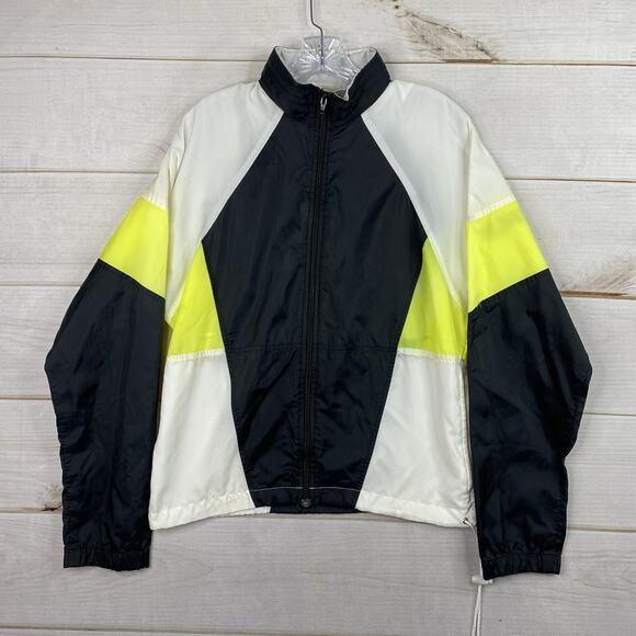 Vtg 80s 90s Nike Windbreaker Jacket Womens S Yellow Black Colorblock Nylon Vents - Picture 1 of 13